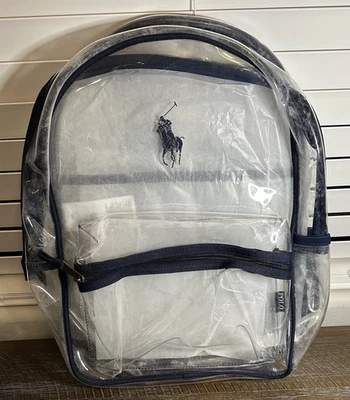 Mochila Polo Ralph Lauren Pony Transparente y Azul Marino Impermeable Nueva con Etiquetas Foto 1 de 4