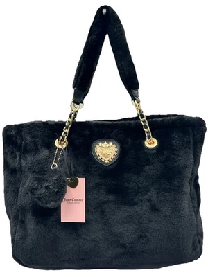 Bolso de Mano Juicy Couture Love Furry Friends Negro Piel Sintética Corazón Dorado Foto 1 de 4
