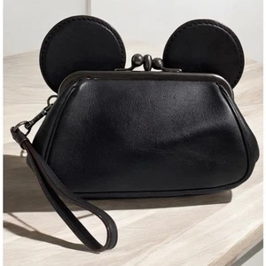 Coach X Disney Mickey Mouse Ears Black Kisslock Wristlet Clutch 65794 - Picture 1 of 7