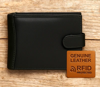 Mens RFID Blocking Genuine Leather Wallet Men Black Purse Credit Card Holder Man - Image 1 of 4
