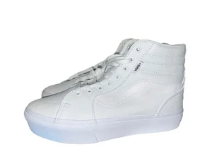 Scarpe VANS donna Sk8-Hi coniche a forma di pila vera tela bianca plateau taglia 10 - Foto 1 di 10