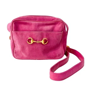 GUCCI Horsebit Pink Suede Shoulder Bag - Picture 1 of 10