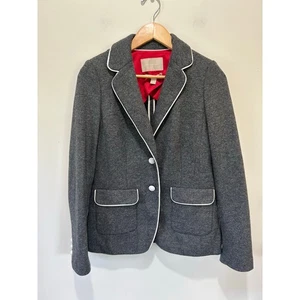 Banana Republic wool blend blazer size 6 grey white piping and buttons - Picture 1 of 9