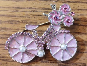Fashion Pink Bicycle & Flower Brooch Pin Women Girls Holiday Gift New - Picture 1 of 1