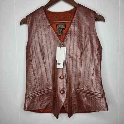 Suzelle Womens Vintage 100% Leather Wool Mohair Pinstripe Vest Size 12 Boho - Image 1 of 4