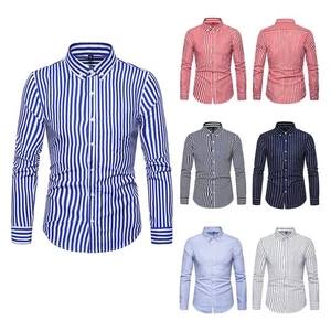 Camicia Uomo Occasione Top Business T-shirt Relax Righe Manica Lunga Versatile - Foto 1 di 49
