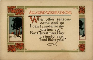 Vintage Christmas Postcard All Good Wishes Park Falls WI 1916 - Picture 1 of 2