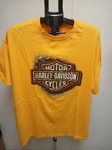 Harley Davidson T Shirt Uomo 2XL Giallo Manica Corta Orlando Y2K Vintage 2010 - Foto 1 di 11
