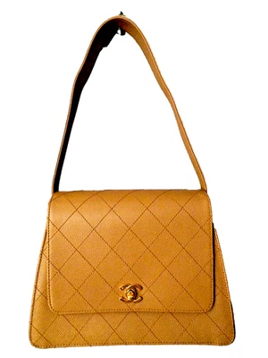 CHANEL бежевый выстеганный матлассе CC логотип Caviar клапан наплечная сумка средний размер новом - Изображение 1 из 4