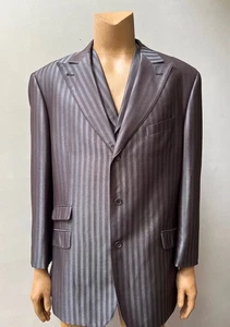Men’s Zoot 3 Pc Shadow Stripe Jacket Vest Pleated Pants VTG Suit 50L x 42W - Picture 1 of 9