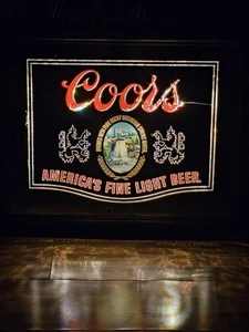 Coors Light Bier Bar Spiegel beleuchtetes Schild Vintage 25"x20" Holzrahmen USA  - Bild 1 von 18