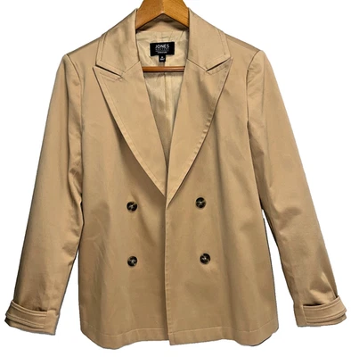 JONES NEW YORK Signature Tan Lined Open Front Trench Coat Blazer Jacket Size M - Image 1 of 4