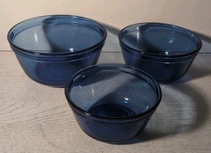 Nesting Set Of 3 Cobalt Blue Anchor Ovenware Mixing Bowls 1 Qt 1.5 Qt 2.5 Qt - Picture 1 of 15