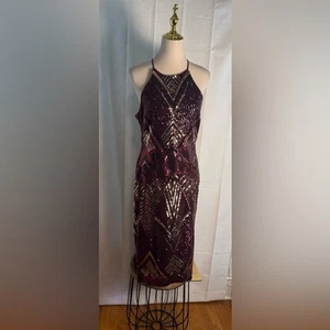 Bisou Bisou rotes Neckholder-Midikleid mit Pailletten 14 - Bild 1 von 10