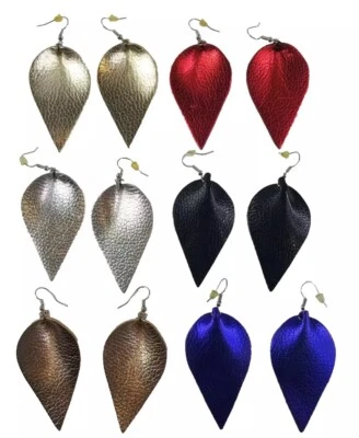 Lote de 6 Pendientes Lágrima Cuero Diferentes Colores Azul, Plata, Oro, Rojo Foto 1 de 4