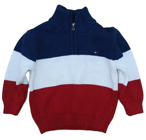 Tommy Hilfiger Jungen Pullover 18m rot weiß blau Colorblock 1/4 Zip Sweatshirt - Bild 1 von 4