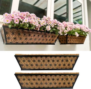 Window Boxes Planter for Outdoor Plants (2 Pack, 24 Inch) Black Metal Flower Pot - Picture 1 of 8