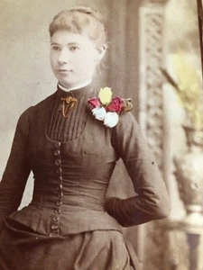 Antique CDV Photo Fashion Hand Colored Roses Chics Easter Stunning Original Pic - Picture 1 of 7