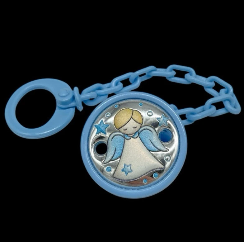 SPILLA PORTACIUCCIO PER BAMBINO AZZURRO FIRMATO BILAMINATO IN ARGENTO PER BEBE'. - Immagine 1 di 4