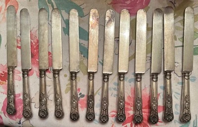 LOT OF 12 GORHAM ANTIQUE c1890! KINGS SILVERPLATED "9 1/2" BLUNT HOLLOW KNIVES - Image 1 of 4