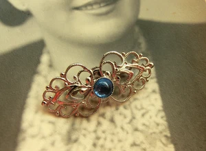 vintage Brosche silberfarben blauer Stein filigran alter Schmuck - Bild 1 von 5
