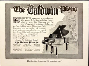 1916 Baldwin Piano Co. Grand Piano Venus de Milo Statue Antique Print Ad - Picture 1 of 6