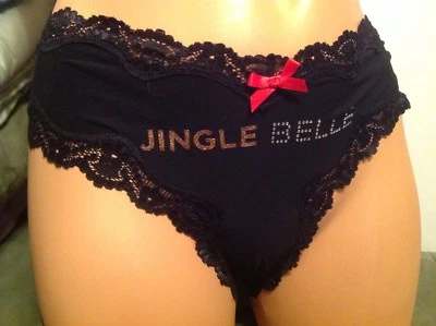 Victorias Secret Holiday Panty Candy Cane Ruffles Red Black Jingle Bells NWT  - Image 1 of 4