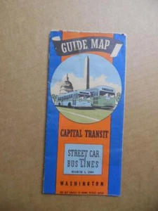 Mapa de líneas de autobuses de tranvía de Washington DC de 1944 Capital Transit Co. de colección de la Segunda Guerra Mundial - Imagen 1 de 8