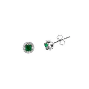 Aretes pequeños halo diamantes esmeralda verde natural acabado oro 14k plata - Imagen 1 de 2