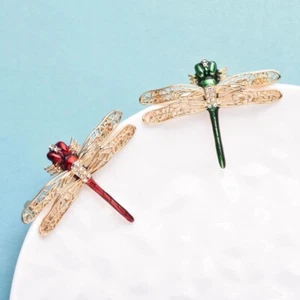 Golden WIng Dragonfly Rhinestone Brooch Jewelry - Picture 1 of 6