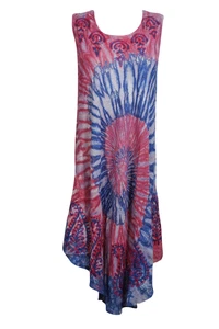 Women's Casual Tie Dye Midi Boho Loose Sleeveless Tank Dress Beach Cover Up XL