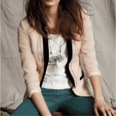 Anthropologie - Cartonnier - Кремовая Черная Кружевная Отделка Dera Blazer Смокинг, Размер Small - Изображение 1 из 4