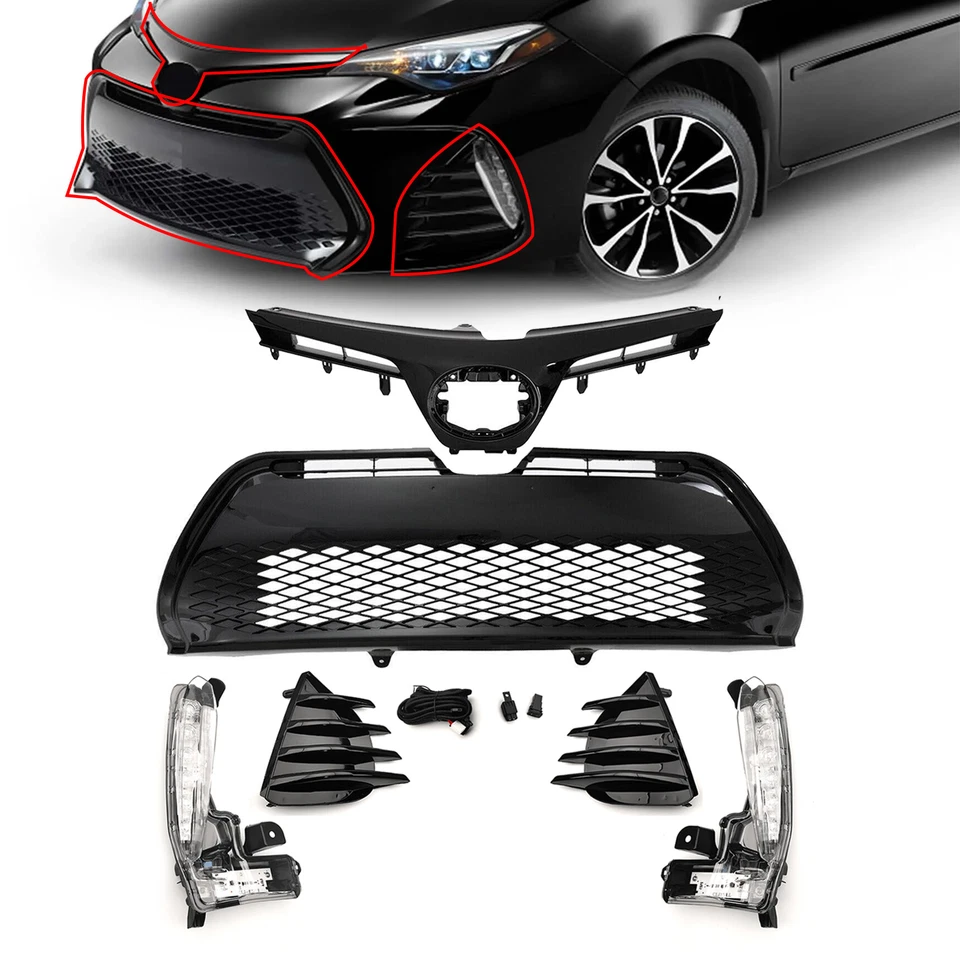 6 peças para Toyota Corolla SE XSE 2017-2019 grade dianteira superior inferior luzes de neblina de LED - Imagem 1 de 4
