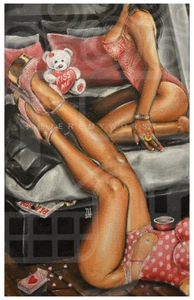 'SleepOver" BAR WALL ART sexy girls playboy fun pinup Original gift artwork  - Picture 1 of 2