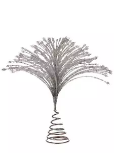 13" Burst Pouf Style Silver Glass Bead Christmas Tree Topper - Picture 1 of 1