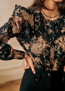 SEZANE MEADOW BLOUSE BLACK MULTI SIZE 42 US 10 - Picture 1 of 11