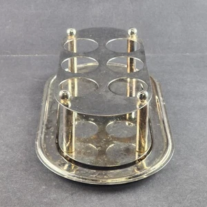 Metal 6 Shot Glass Whiskey Holder Tray Server Chrome Rustic Tarnished Barware - Picture 1 of 16