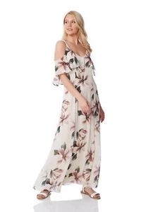 Leaf Print Cold Shoulder Maxi Dress For Women UK - Ladies Roman Originals - Picture 1 of 45