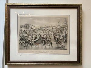 Antique Currier & Ives Framed Lithograph “Central Park, Winter The Skating Pond” - Picture 1 of 18