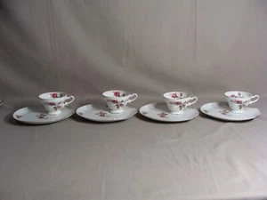4 LIPPER & MANN Porcelain Snack Plates & 4 Unbranded Cups In A Moss Rose Pattern - Picture 1 of 9