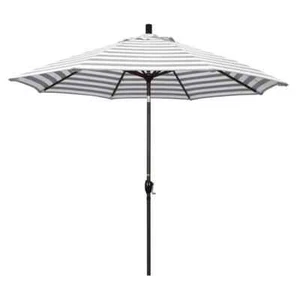 9 ft. Bronze Aluminum Market Push Tilt Patio Umbrella in Gray White Cabana Strip - Picture 1 of 6