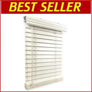 Modern White Cordless 31.5" W x 60" H Faux Wood Blinds - Versatile Design - Picture 1 of 9