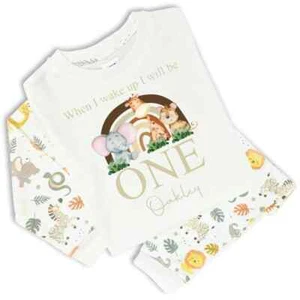 Personalised Birthday Pyjamas When I Wake Up I will be Jungle 1st Birthday PJs - Picture 1 of 20