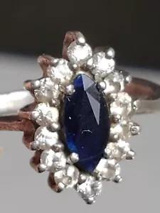 Set di poli argento sterling Cz e anello pietra blu scuro 925 - Foto 1 di 5