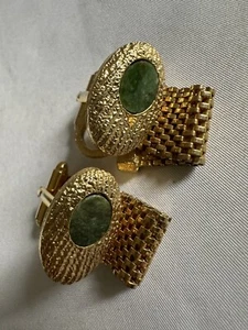 Genuine Green Jade Stone Wraparound Mesh Watchband Vintage DANTE Cuff Links A1 - Picture 1 of 7