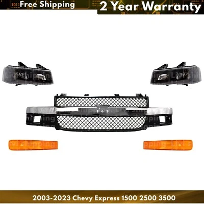 Front Grille Chrome & Headlight Kit For 2003-2023 Chevy Express 1500 2500 3500 Foto 1 de 4