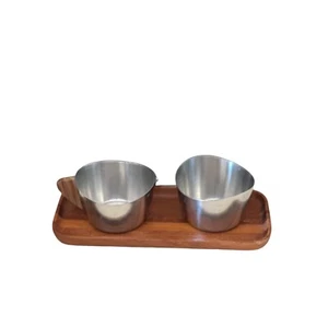 Stainless Steel Creamer and Sugar set with teak wood handle Vintage Mid Century - Picture 1 of 9