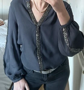 Mint Velvet Glitter Blouse Top UK Size 12 - Picture 1 of 4
