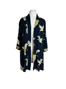 Masai Open Front Cardigan XS Crane Bird Print Kimono Style Jacke Navy NEU - Bild 1 von 7