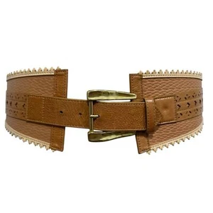 Cintura elasticizzata Leatherock pelle marrone traforata bordo smerlato corsetto design M 30 - Foto 1 di 13